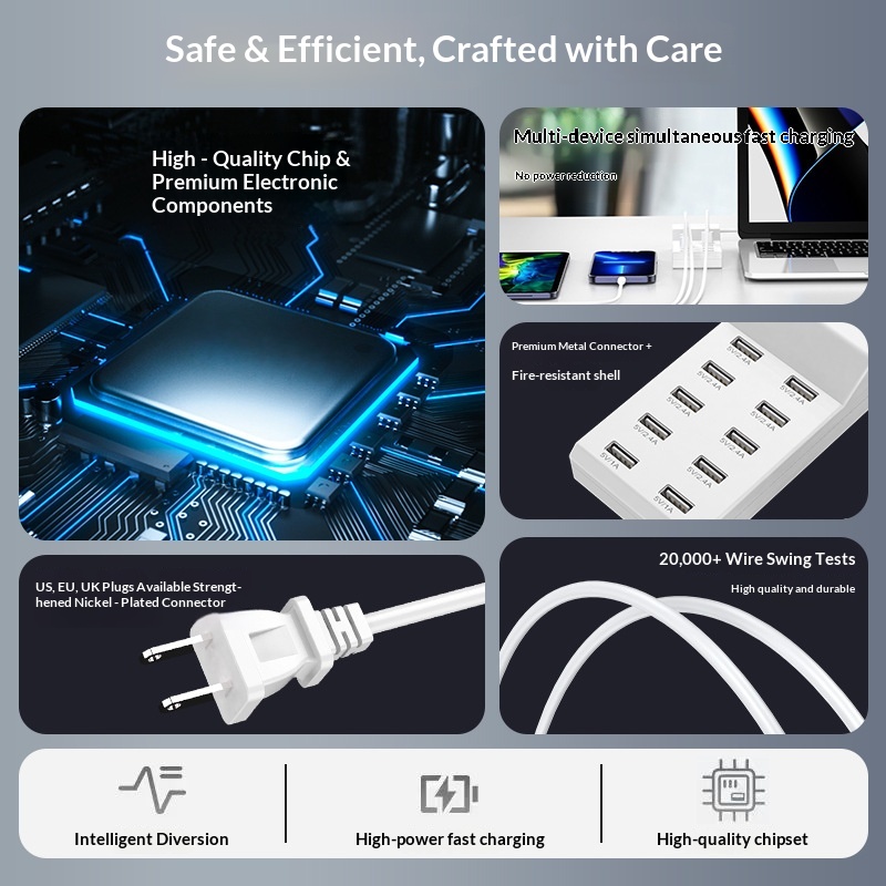 10-Port USB Multi-Device Charging Station