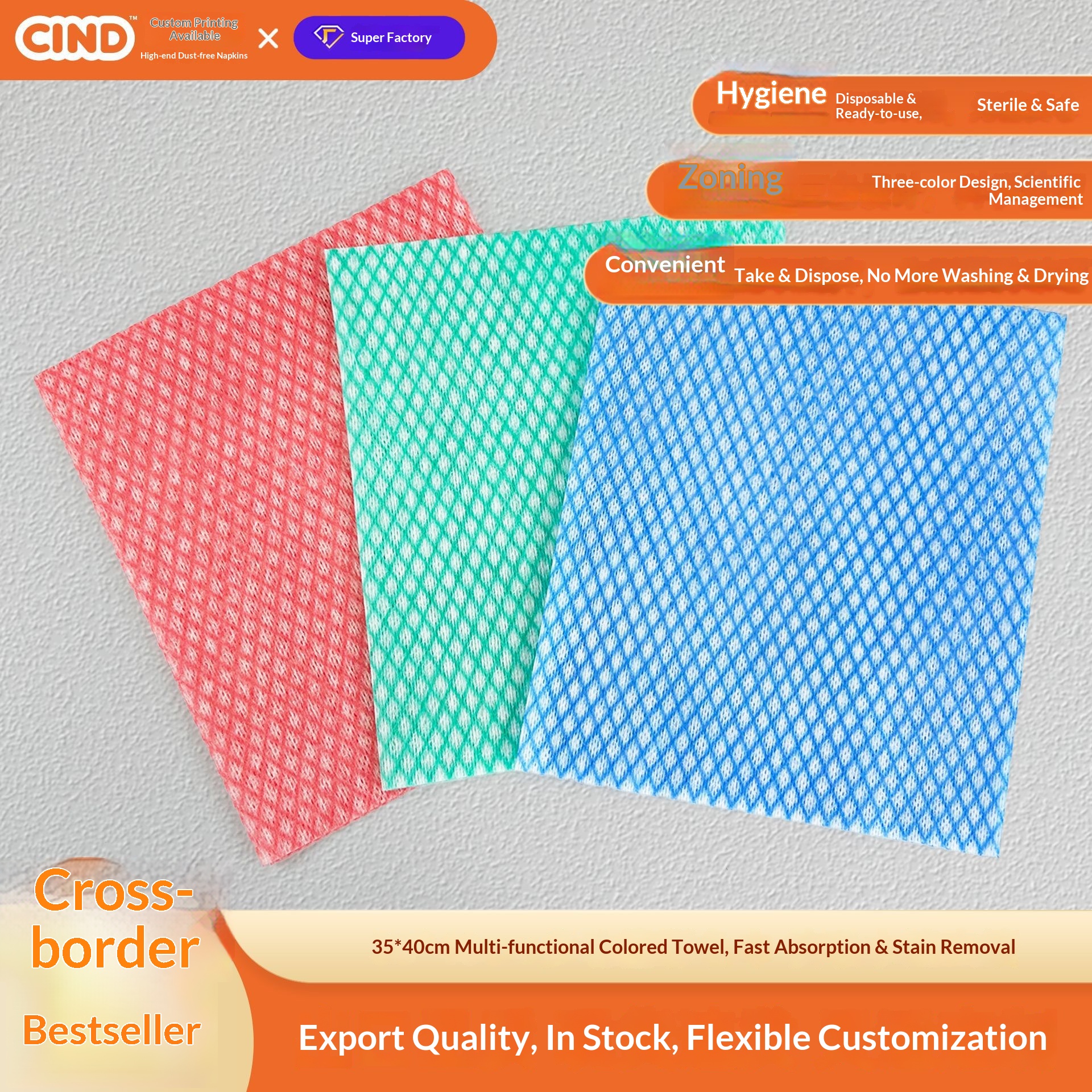 Disposable Non-Woven Kitchen Cleaning Cloths (50-Pack)