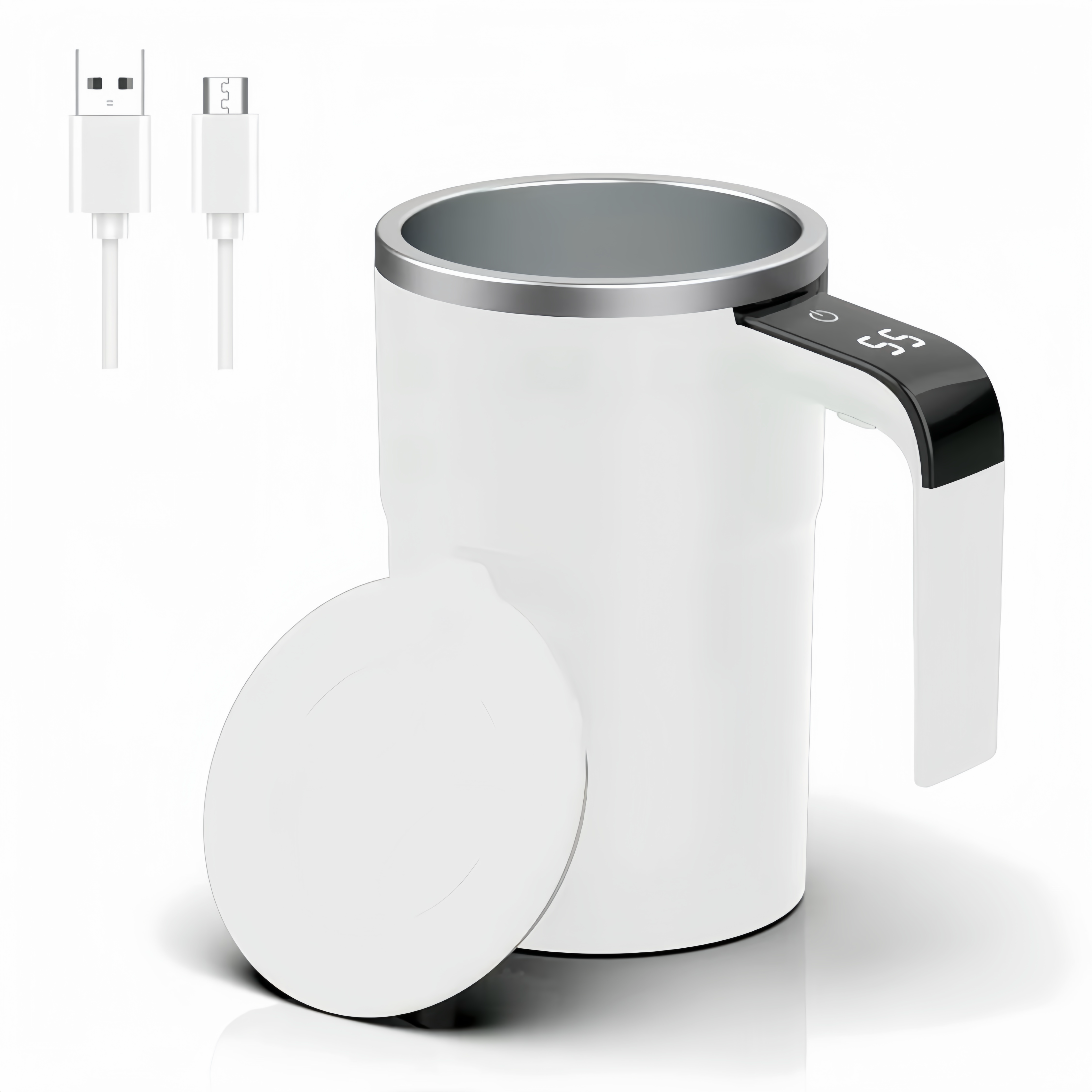SpinBrew Mug – Self-Stirring Magnetic Coffee Cup with Temp Display