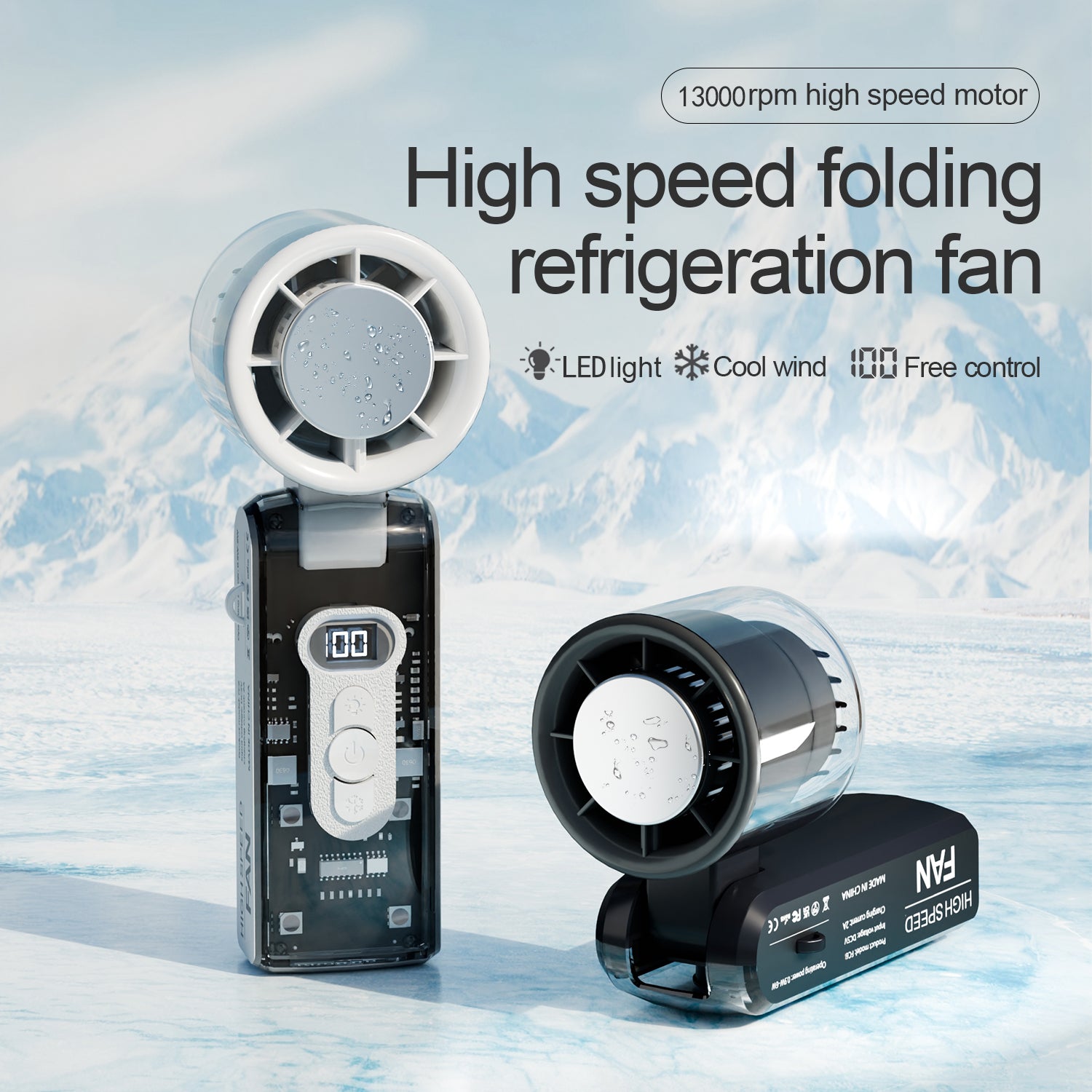 IceRush Turbo – Handheld Fan with Instant Cooling Plate & LED Light