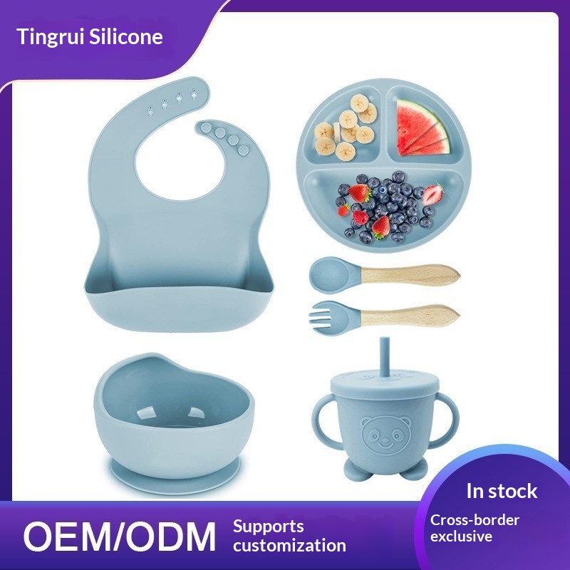 Baby Silicone Tableware Set with Bib and Suction Bowl