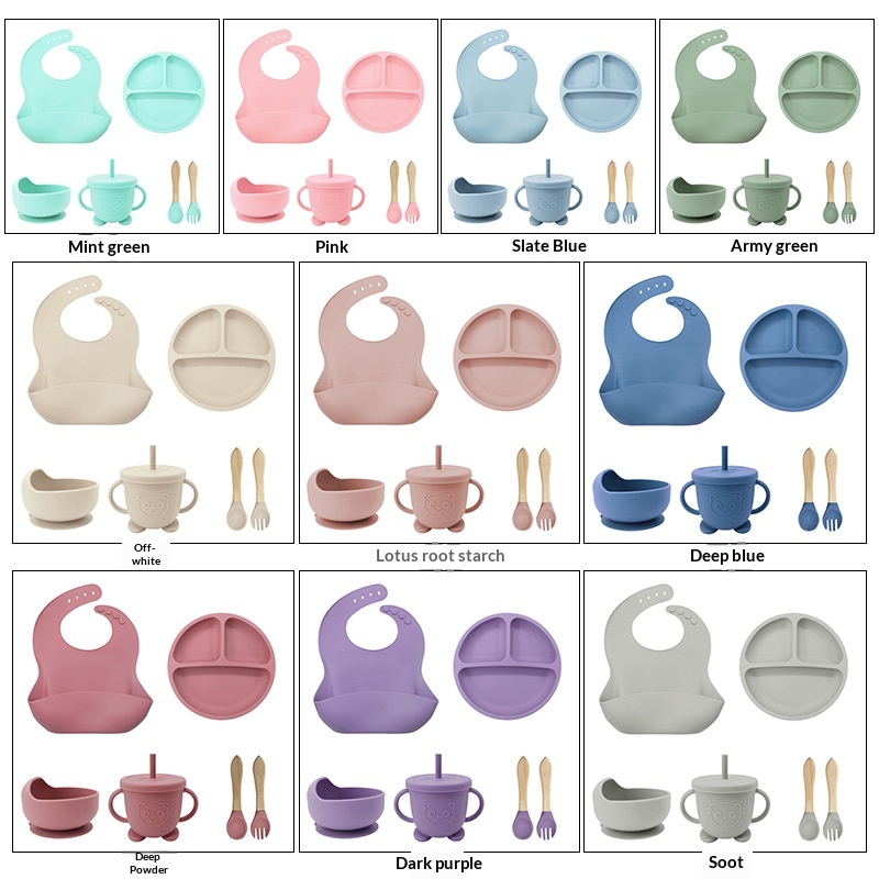 Baby Silicone Tableware Set with Bib and Suction Bowl