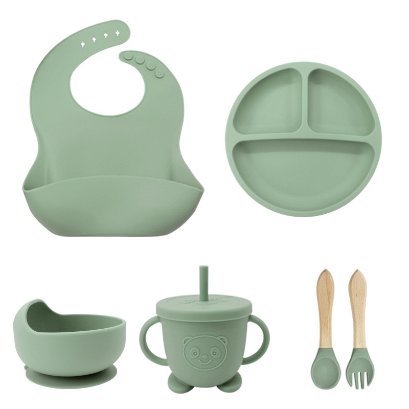 Baby Silicone Tableware Set with Bib and Suction Bowl