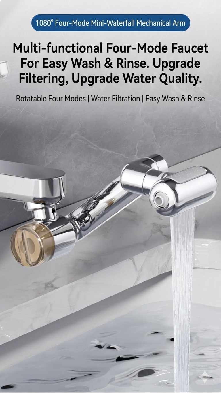 1080° Rotating Faucet Extender with Upward Facial Mist, 4 Water