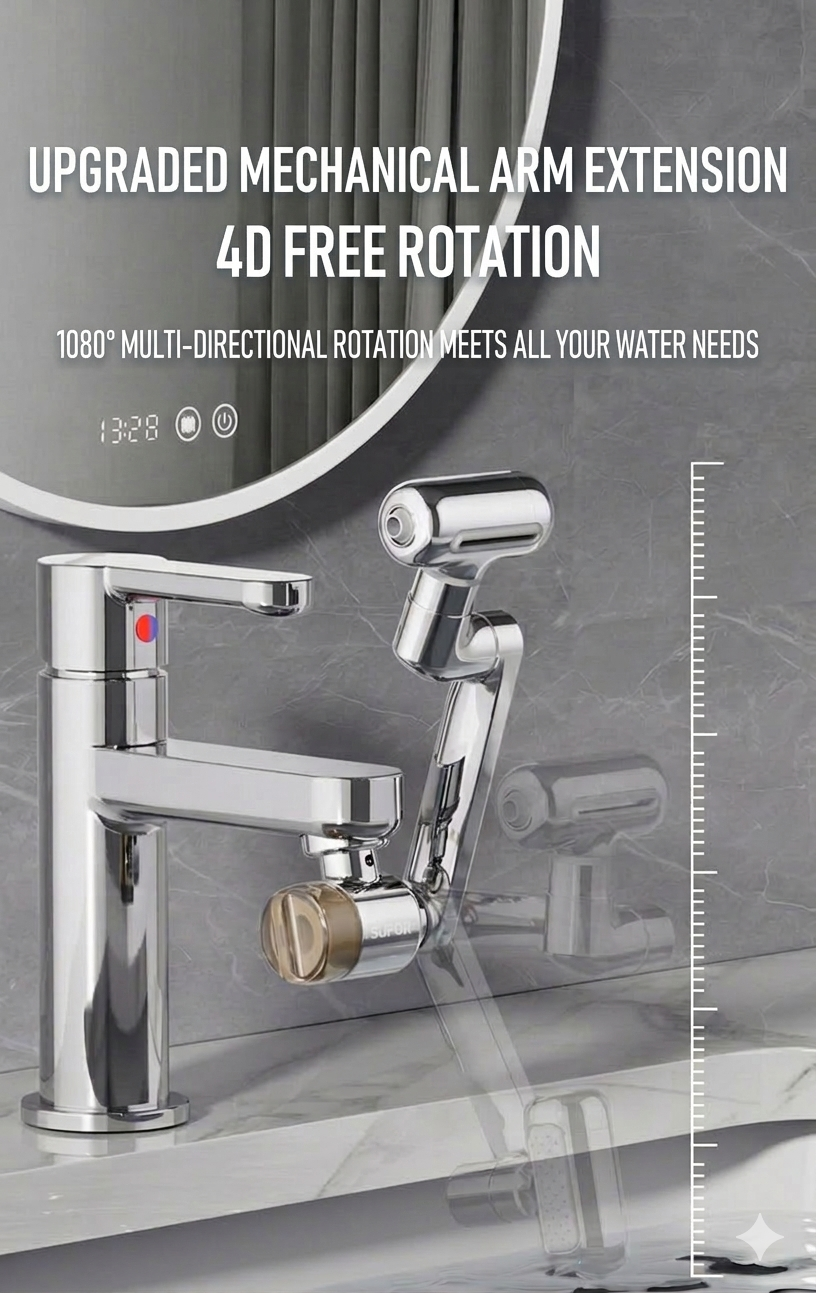 1080° Rotating Faucet Extender with Upward Facial Mist, 4 Water