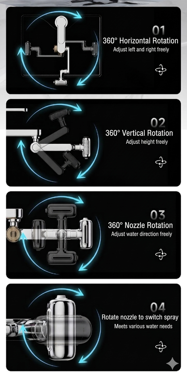 1080° Rotating Faucet Extender with Upward Facial Mist, 4 Water