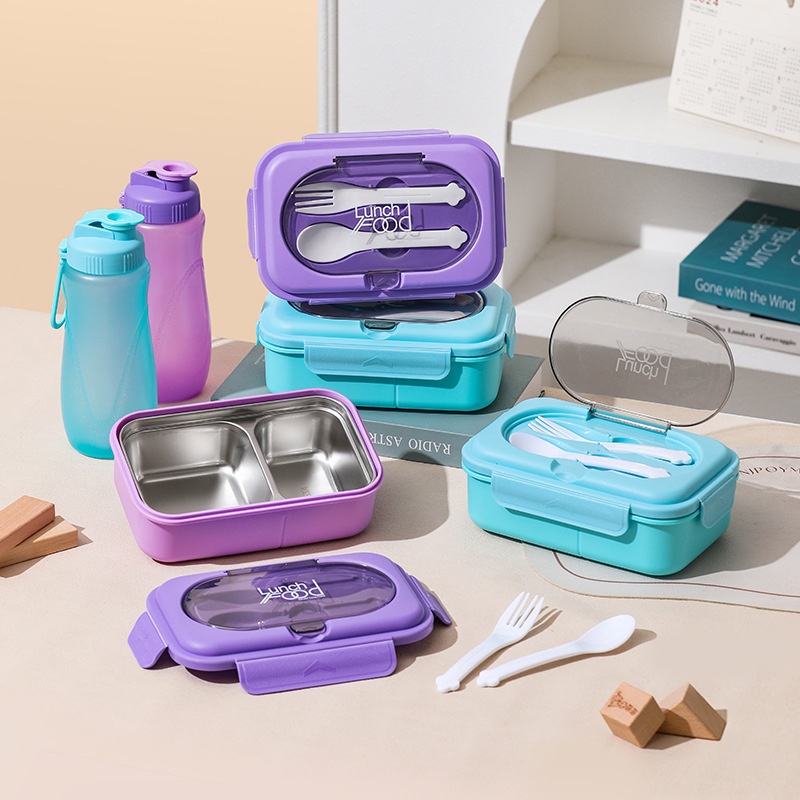 304 Stainless Steel Divided Lunch Box Set with Cutlery
