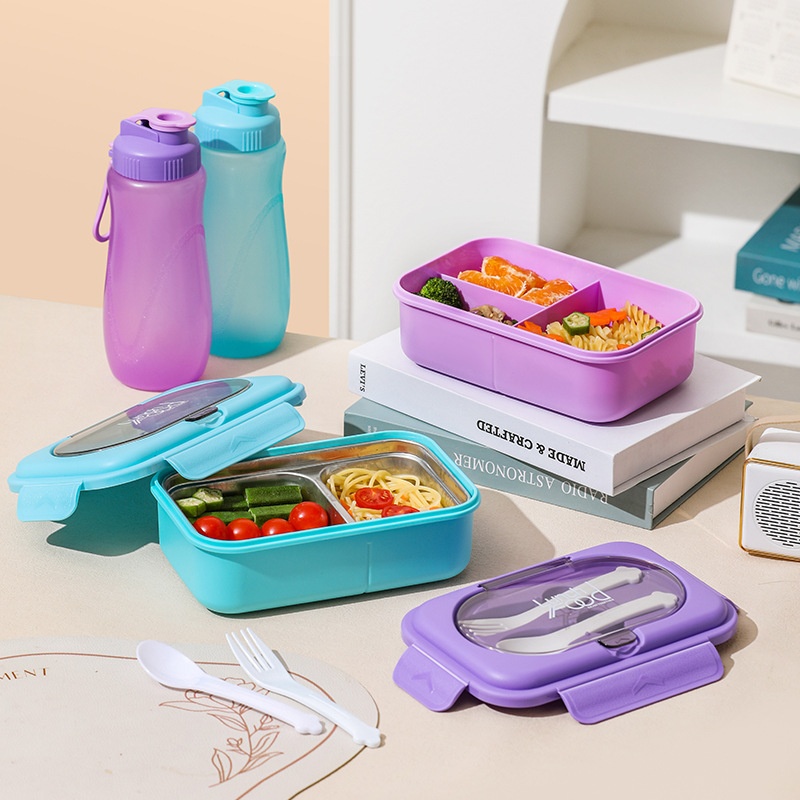 304 Stainless Steel Divided Lunch Box Set with Cutlery