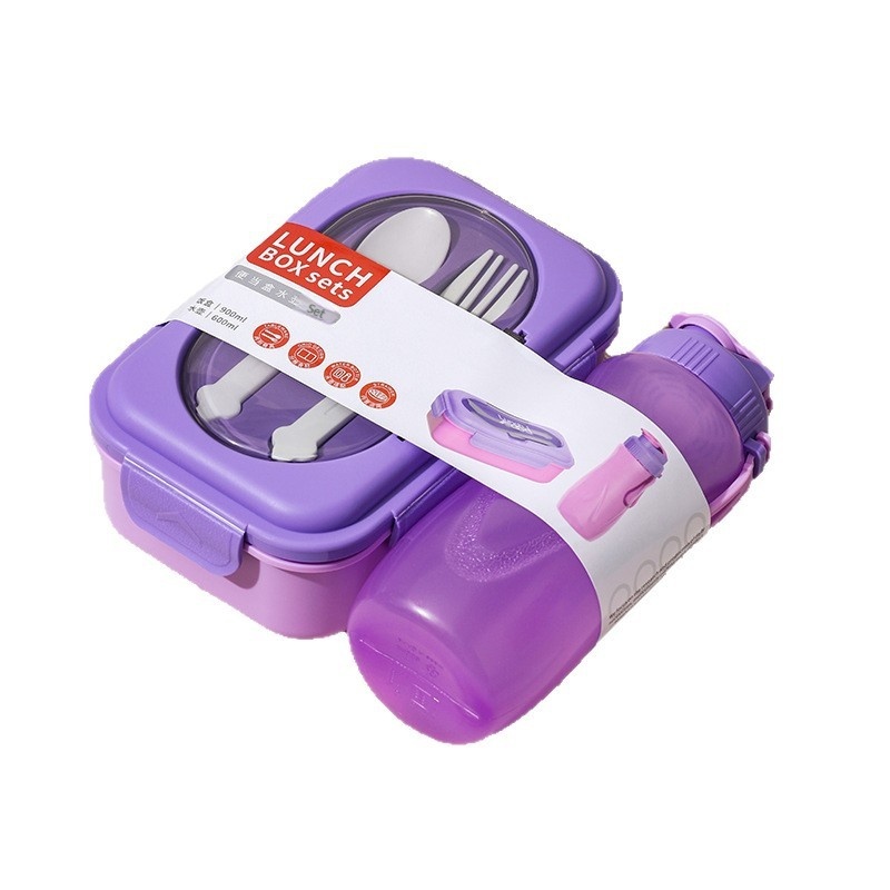 304 Stainless Steel Divided Lunch Box Set with Cutlery