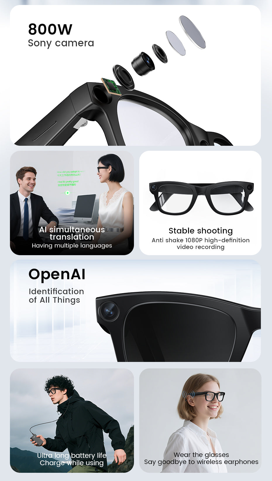 CyanVue AI Smart Glasses – 8MP Camera Glasses with Music & Call