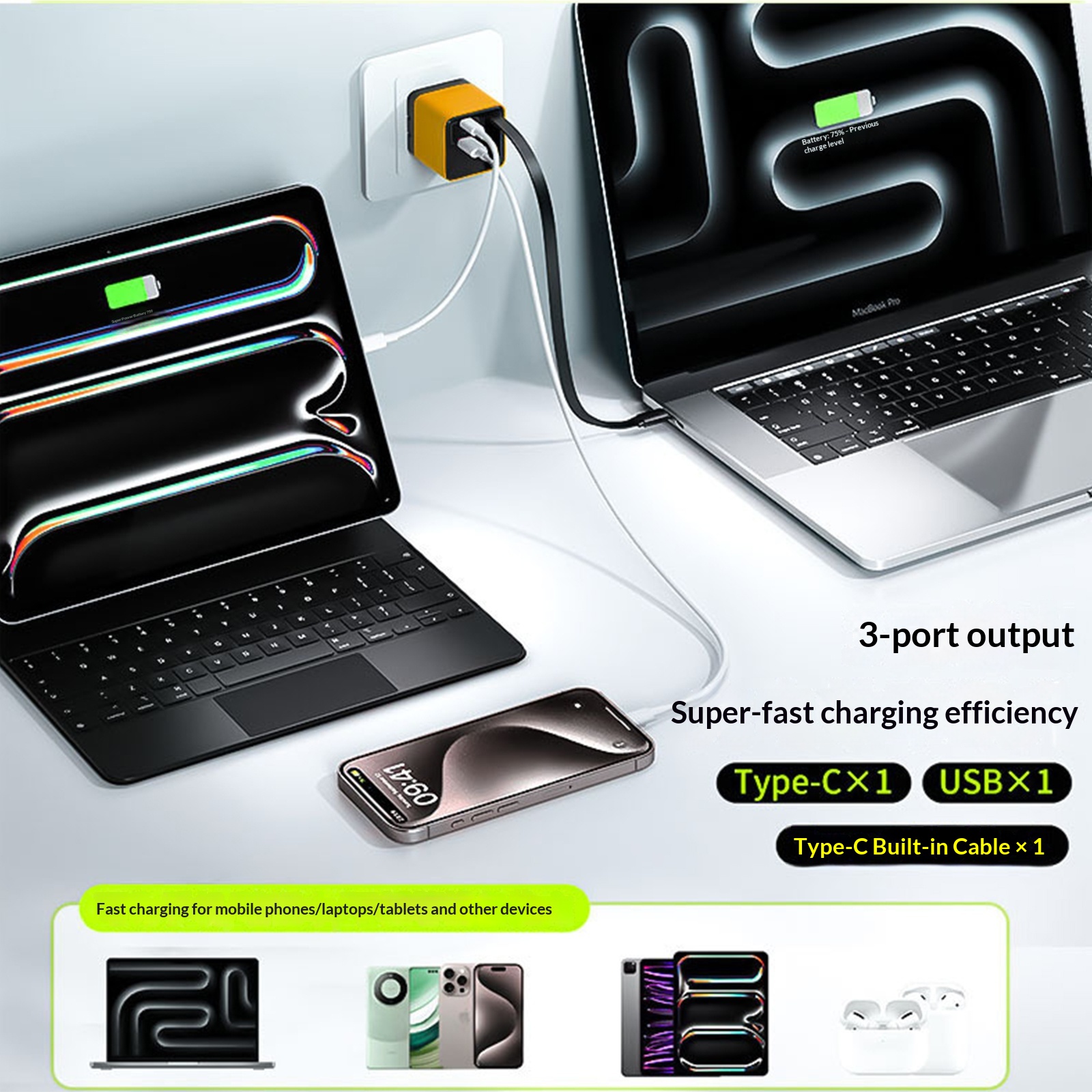 120W GaN Fast Charger with Retractable Cable