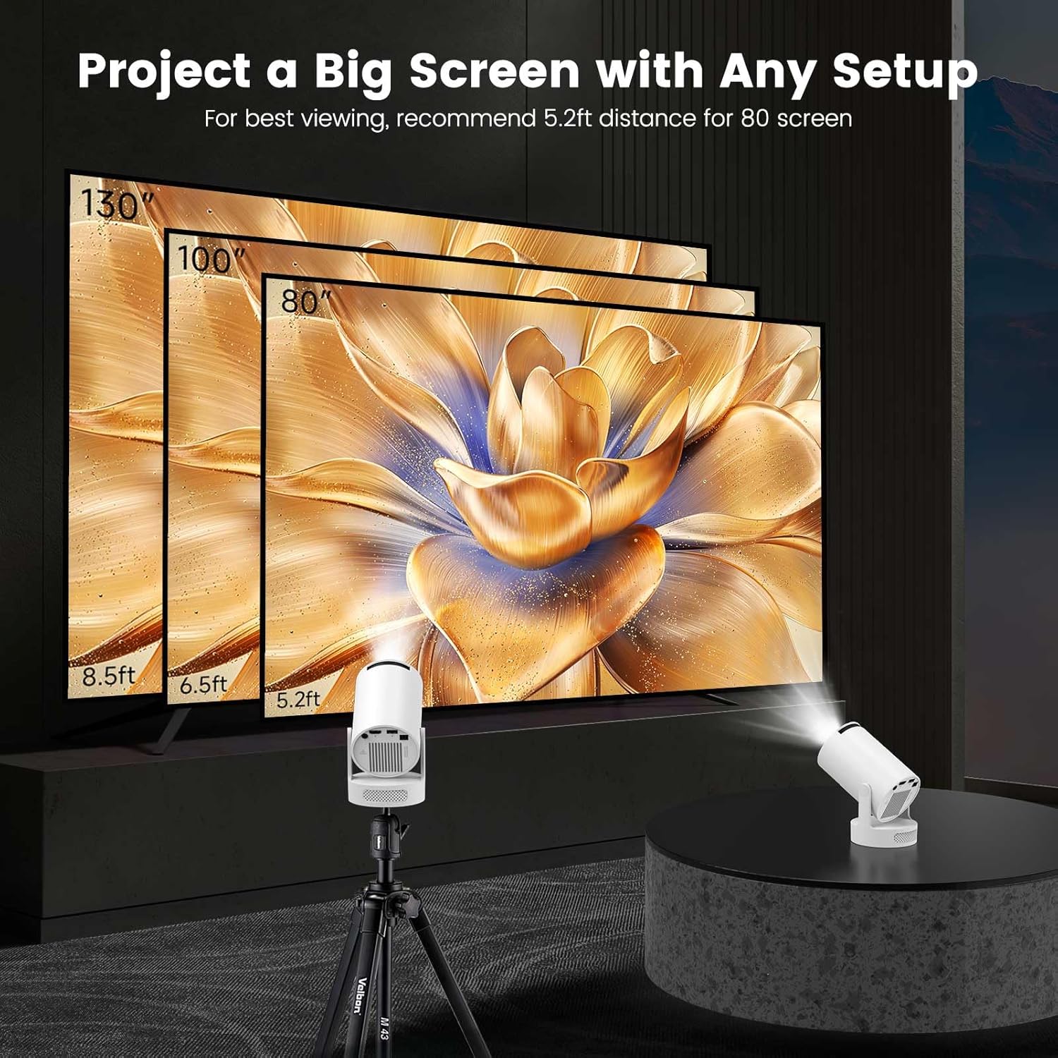 VistaCast Mini 210° Smart Projector with Extra Large-Screen Display