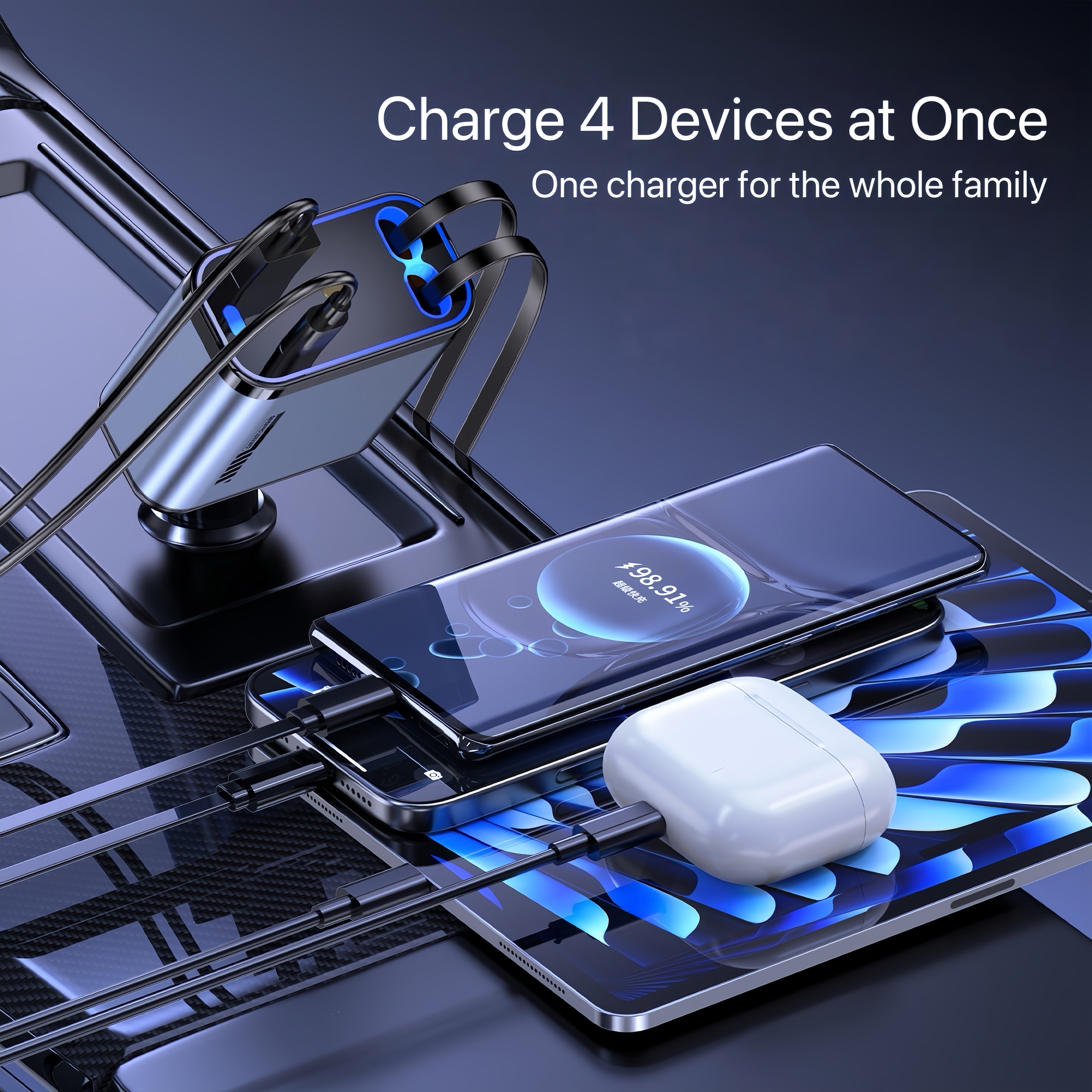 StarCharge 4-in-1 66W Retractable Car Charger with Starry Roof Light