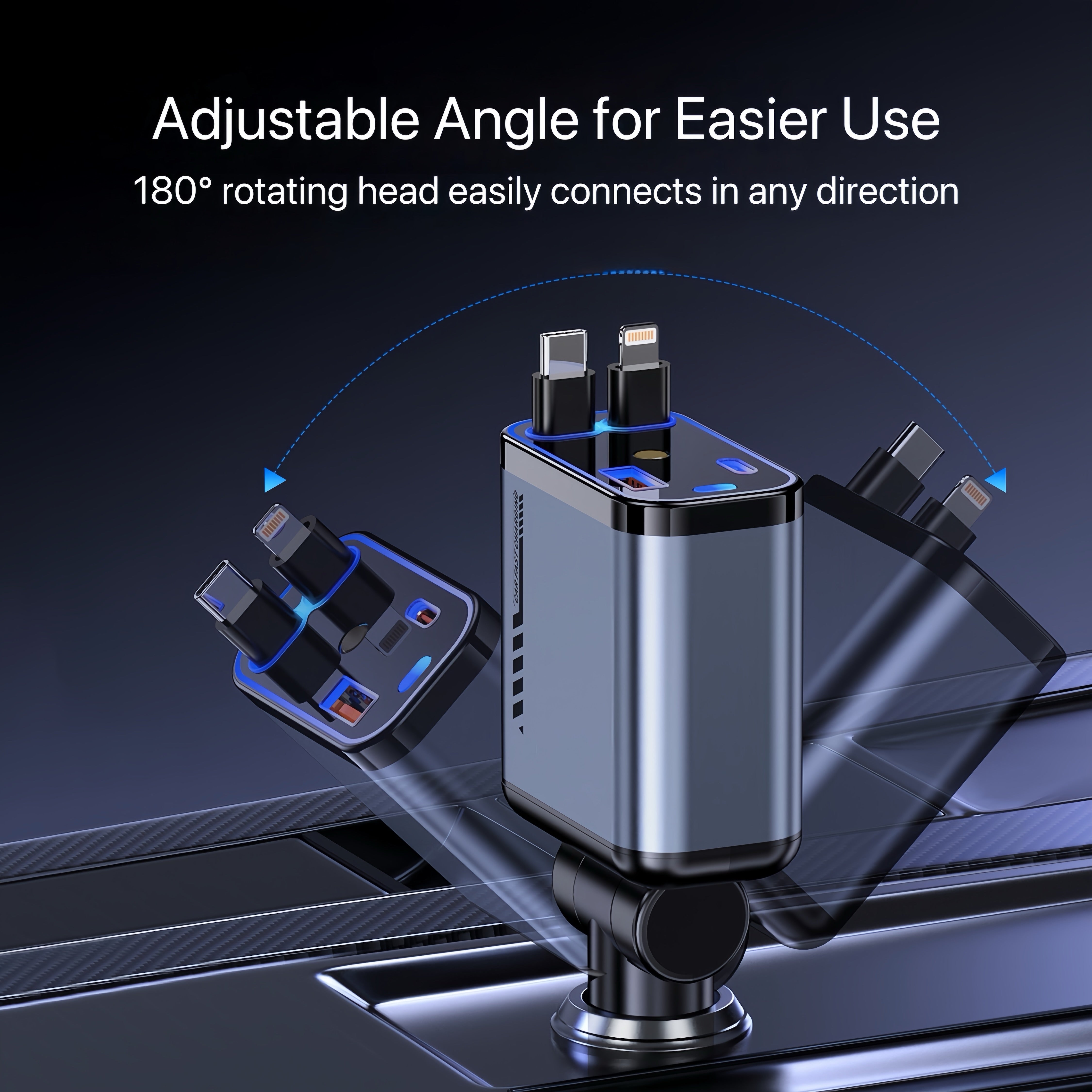 StarCharge 4-in-1 66W Retractable Car Charger with Starry Roof Light