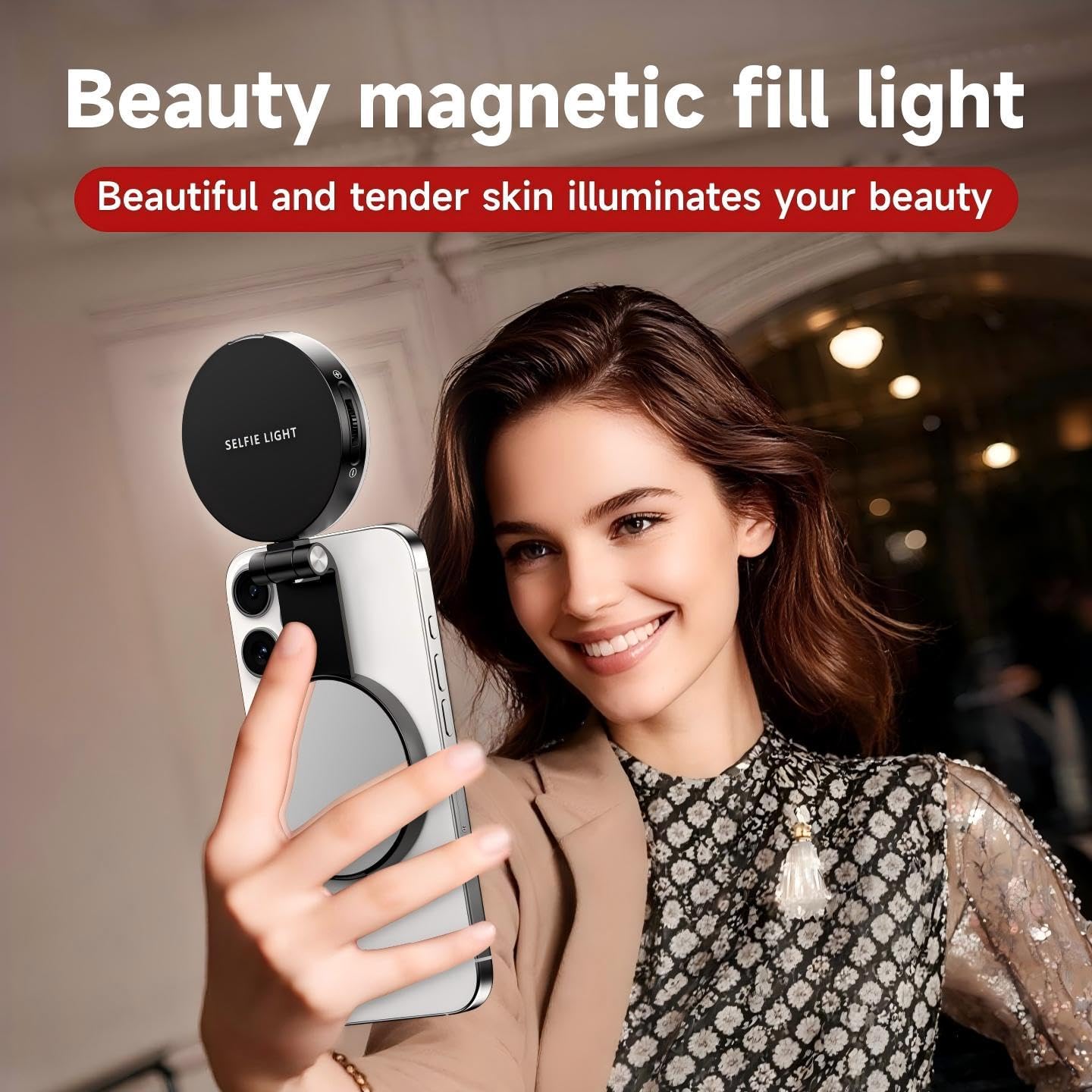 SnapLite Pro – CRI 95+ Magnetic 3-in-1 Selfie Light with Mirror