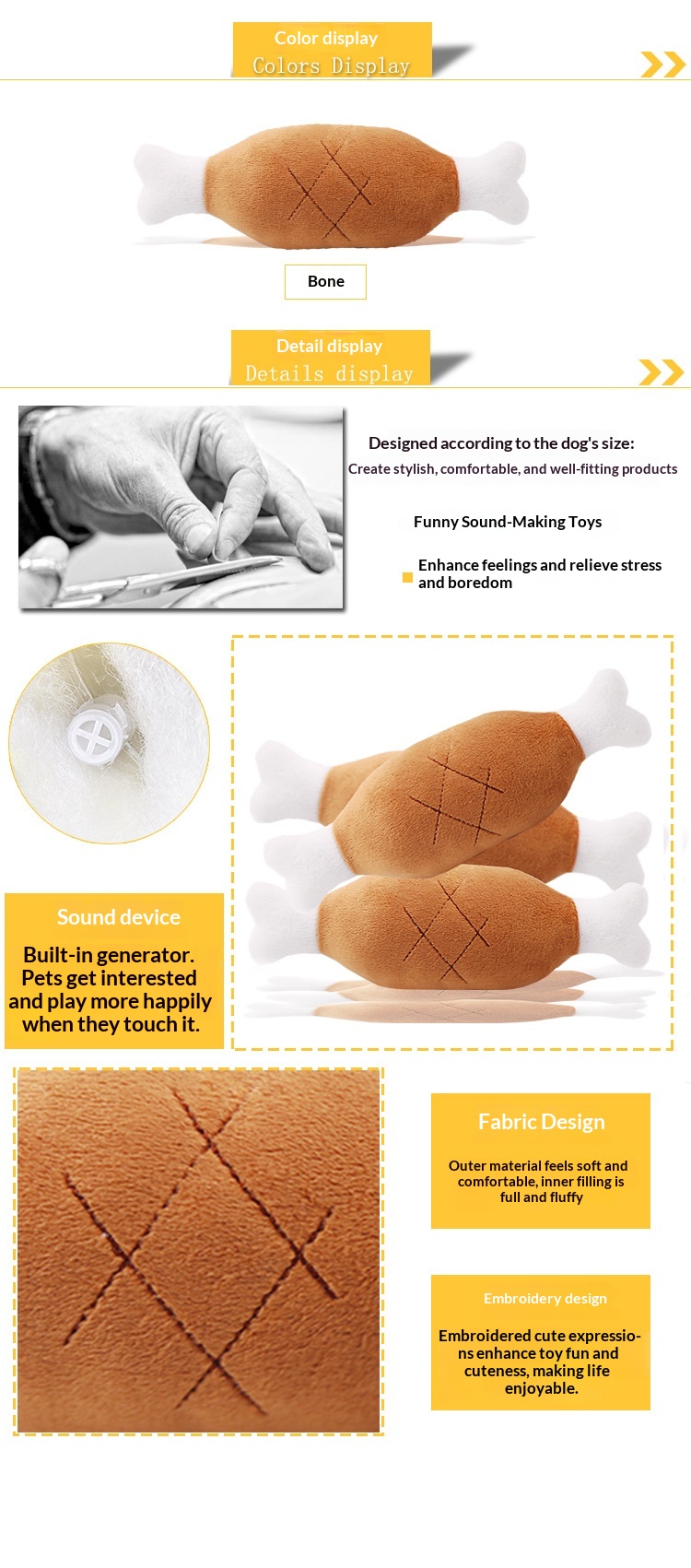 Plush Squeaky Pet Toy (Bone / Drumstick / Carrot)