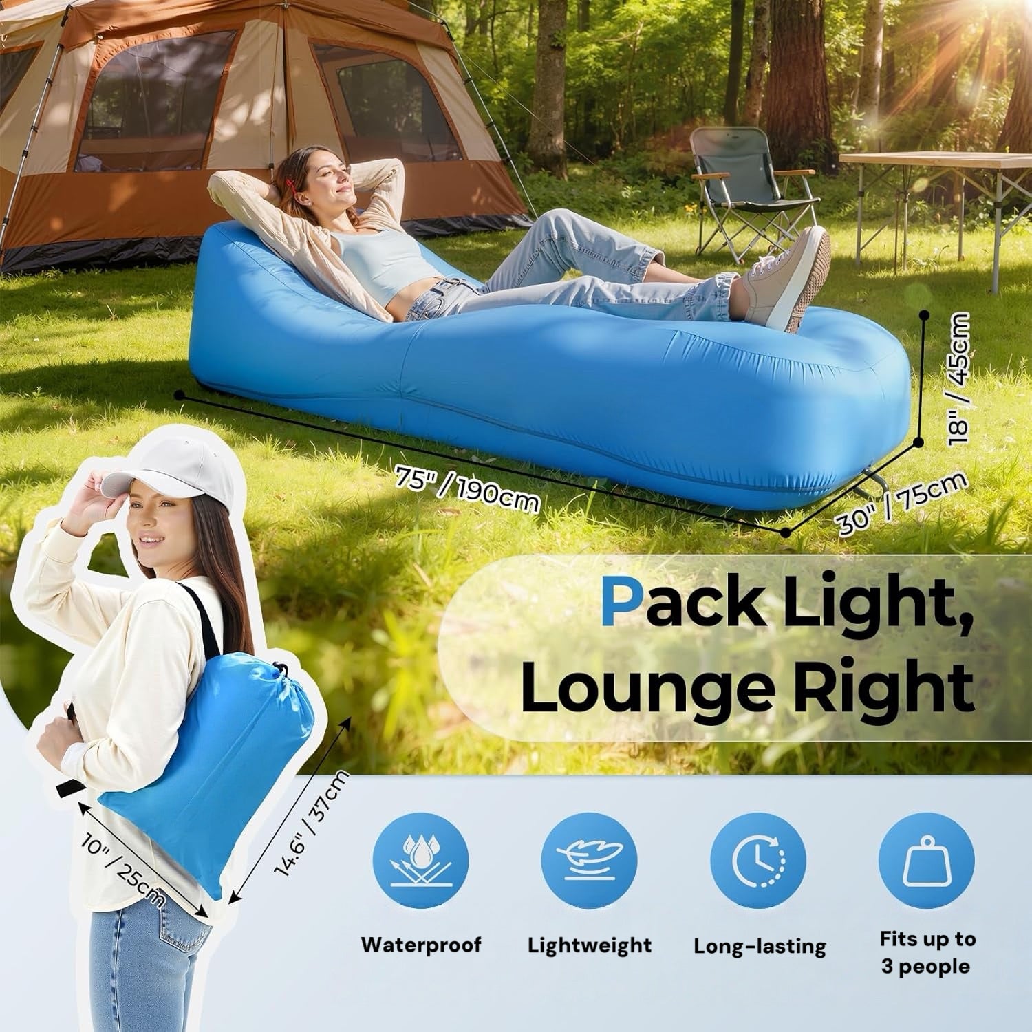 AeroLounge Go – Compact Pump-Free Inflatable Lounger