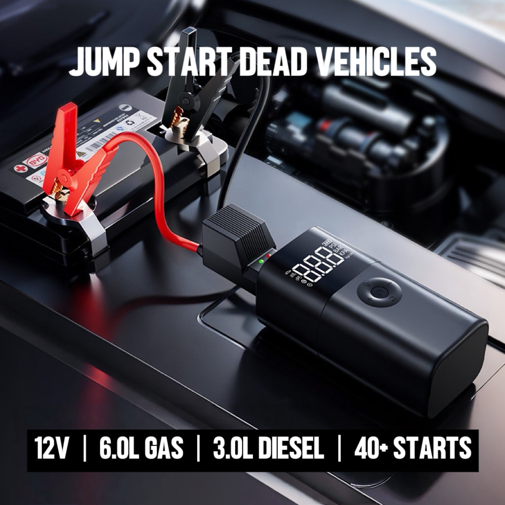12V Portable Jump Starter with Built-In Air Compressor and Smart