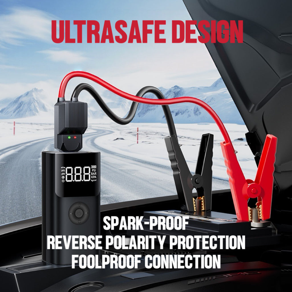 12V Portable Jump Starter with Built-In Air Compressor and Smart