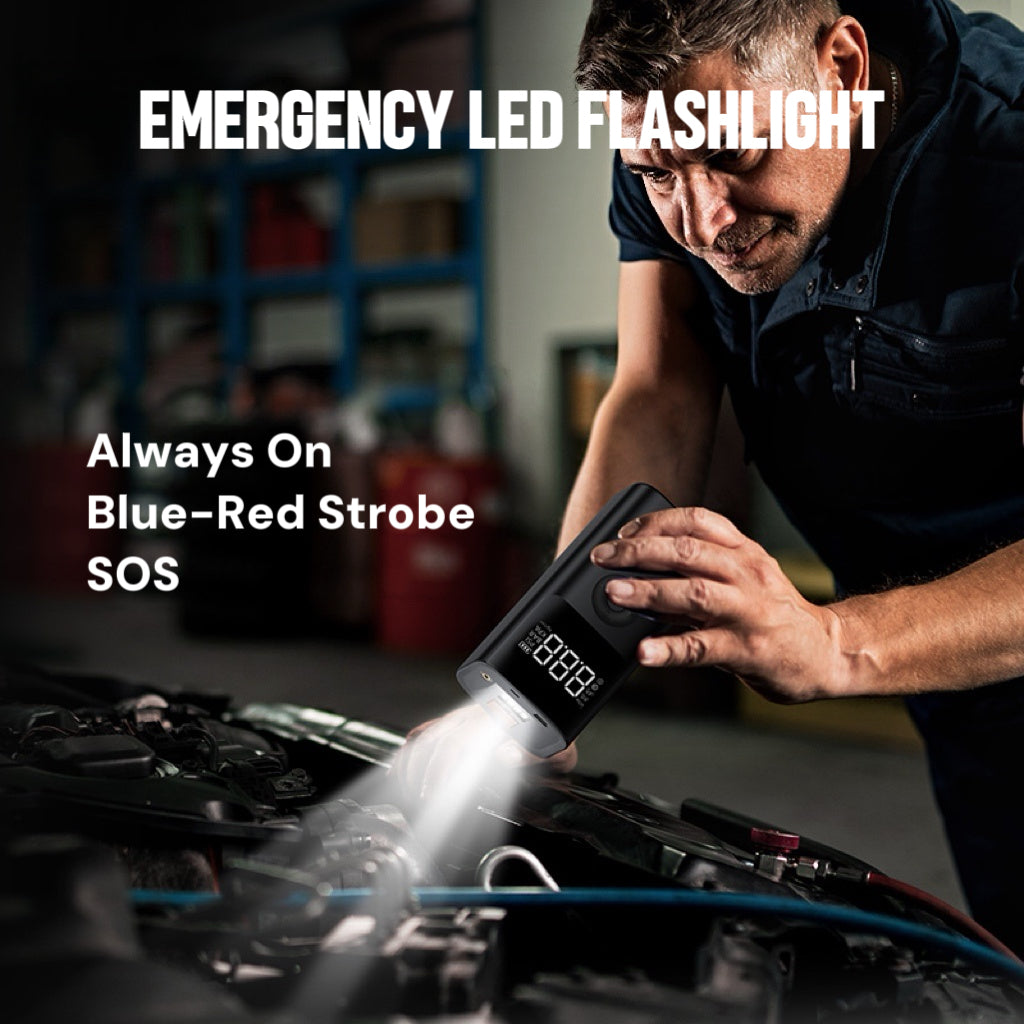 12V Portable Jump Starter with Built-In Air Compressor and Smart