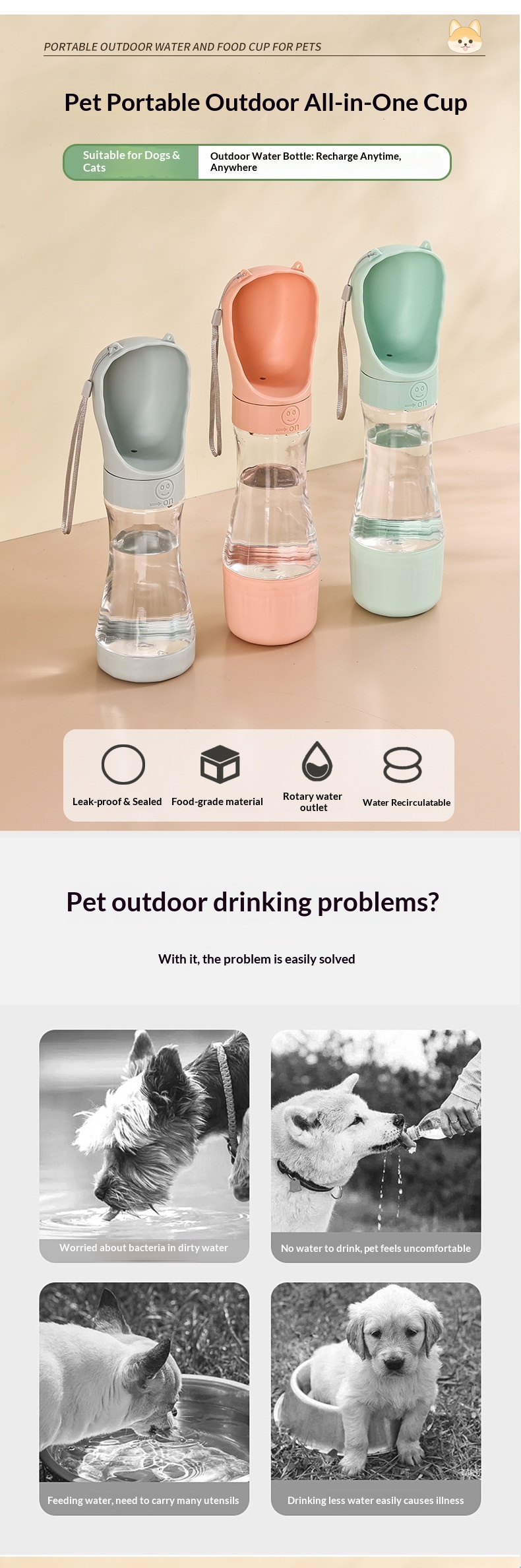 Portable Pet Water Bottle / Feeder Cup