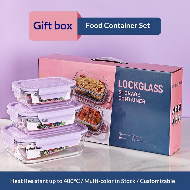 Glass Food Storage Lunch Box 3-Piece Gift Set