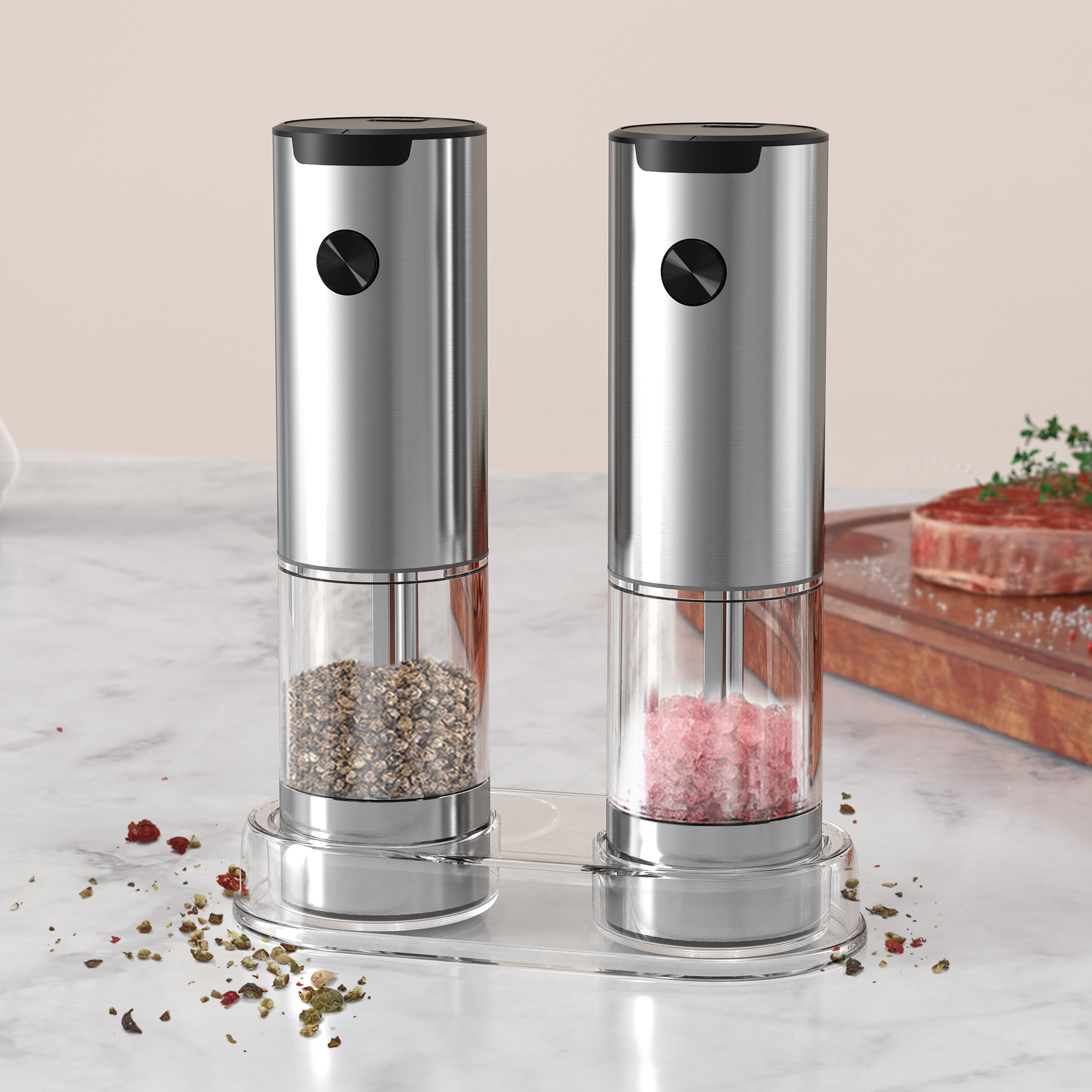 SeasonMate – Stainless Steel Electric Salt & Pepper Grinder Set (2
