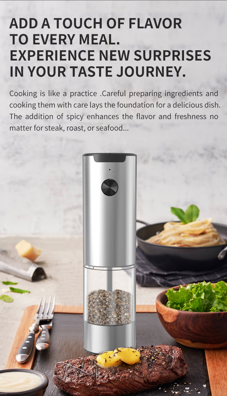 SeasonMate – Stainless Steel Electric Salt & Pepper Grinder Set (2