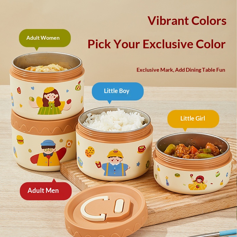 304 Stainless Steel Cartoon Round Insulated Soup Lunch Box