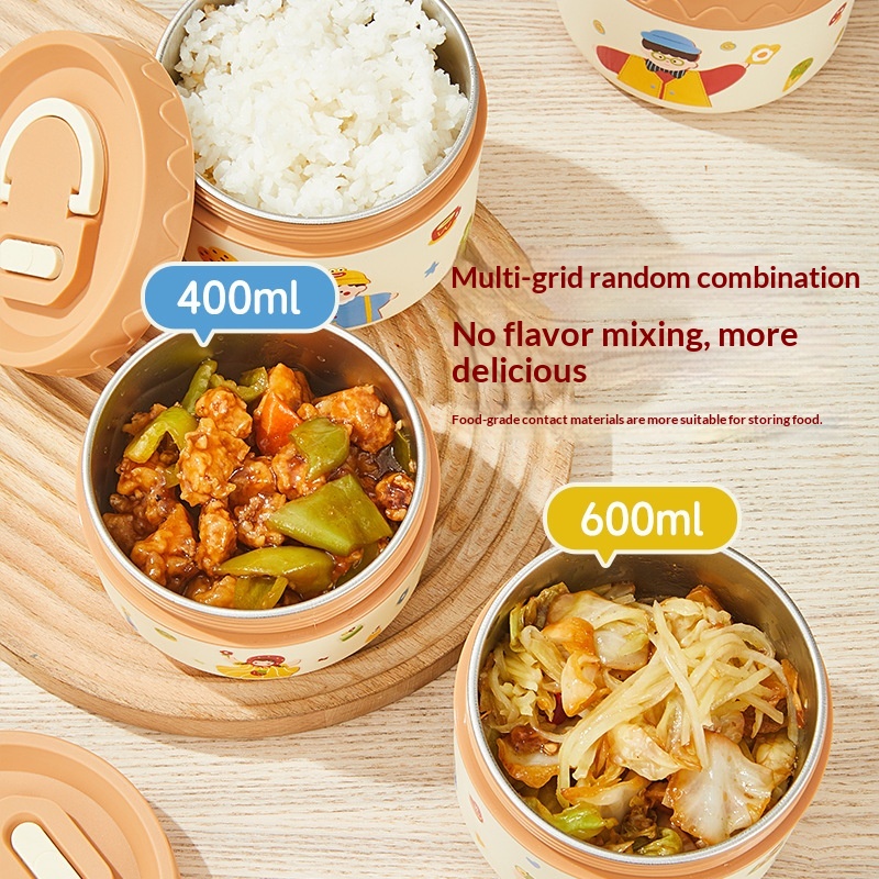 304 Stainless Steel Cartoon Round Insulated Soup Lunch Box