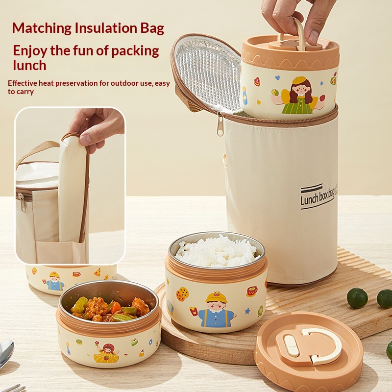 304 Stainless Steel Cartoon Round Insulated Soup Lunch Box