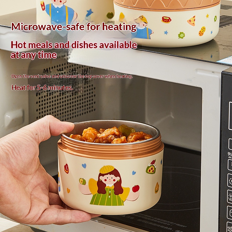 304 Stainless Steel Cartoon Round Insulated Soup Lunch Box