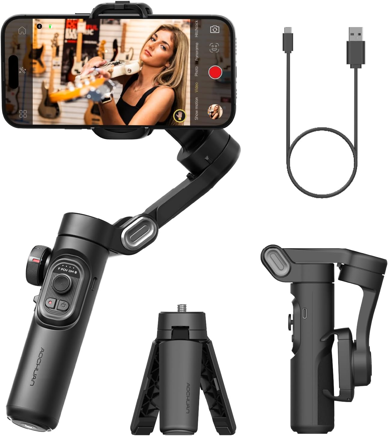 AOCHUAN Smart XE – 3-Axis Foldable Smartphone Gimbal with Gesture