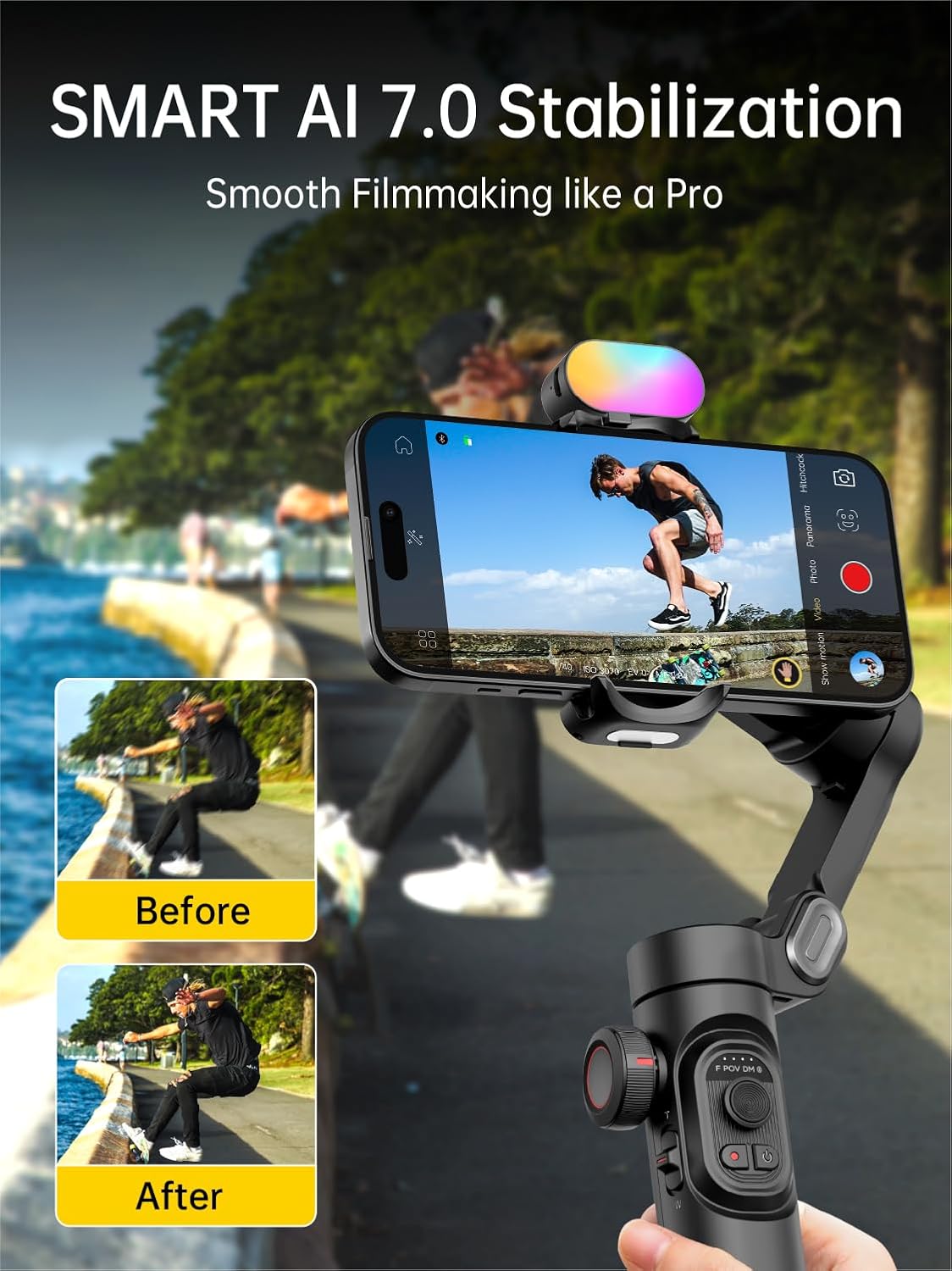 AOCHUAN Smart XE – 3-Axis Foldable Smartphone Gimbal with Gesture