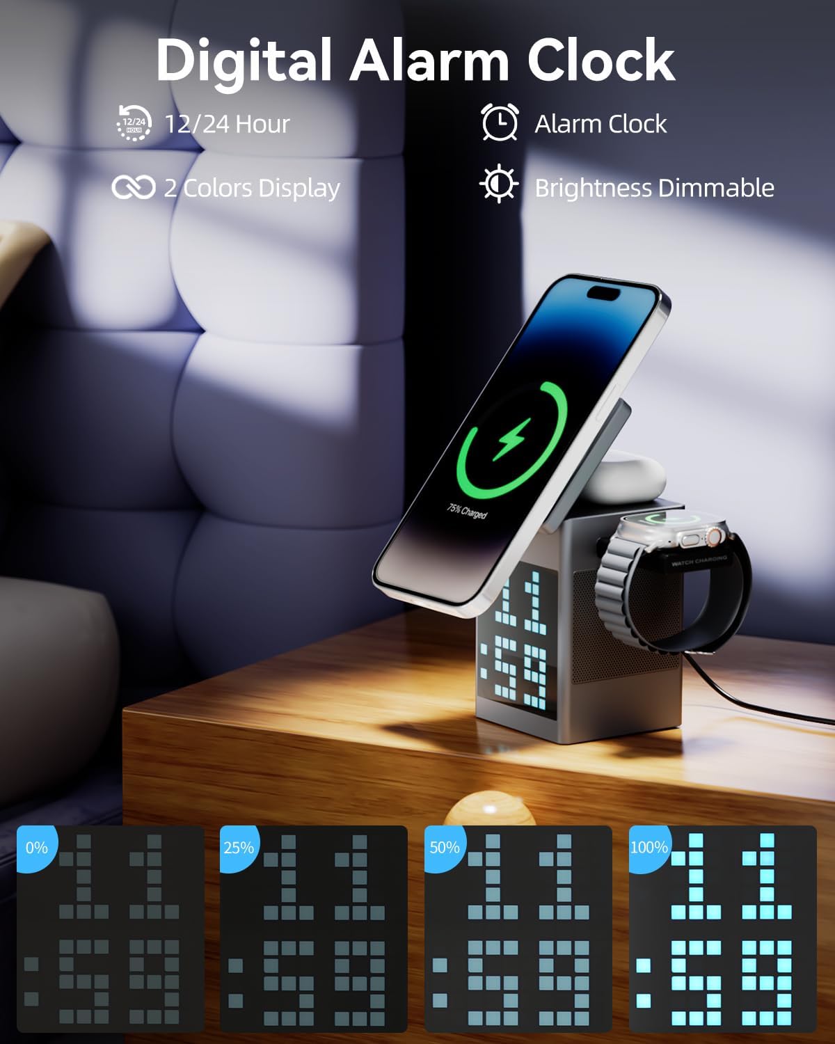 PixelCharge 3-in-1 Bluetooth Speaker & Charging Station