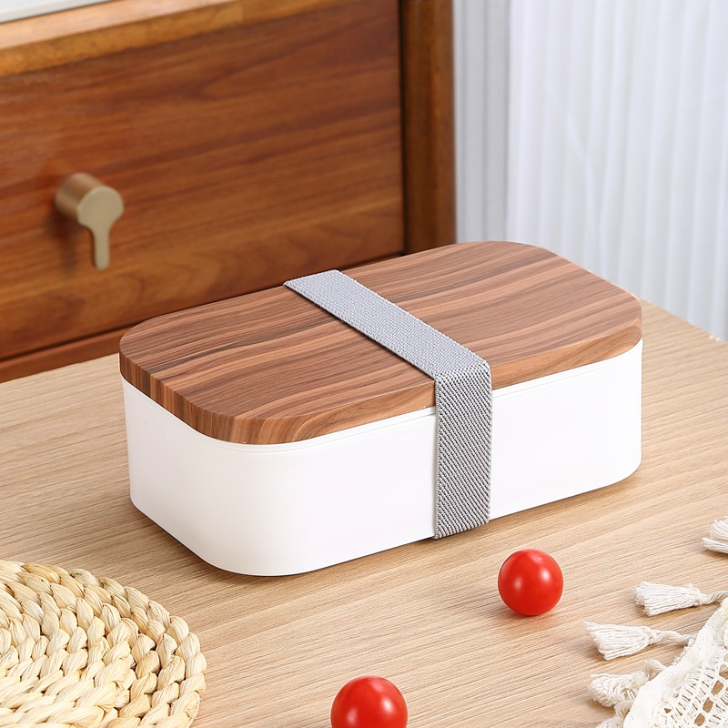 INS Wood Grain Double-Layer Plastic Lunch Box