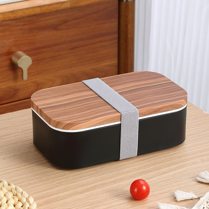 INS Wood Grain Double-Layer Plastic Lunch Box