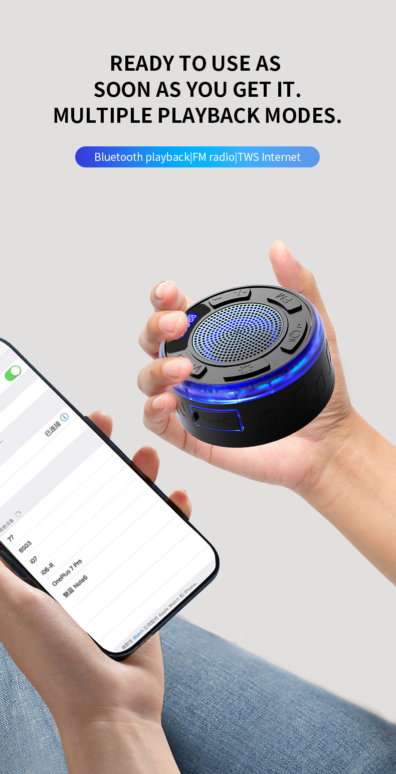 Aquro S3 Ultra – IPX7 Waterproof Shower Speaker with RGB Light &