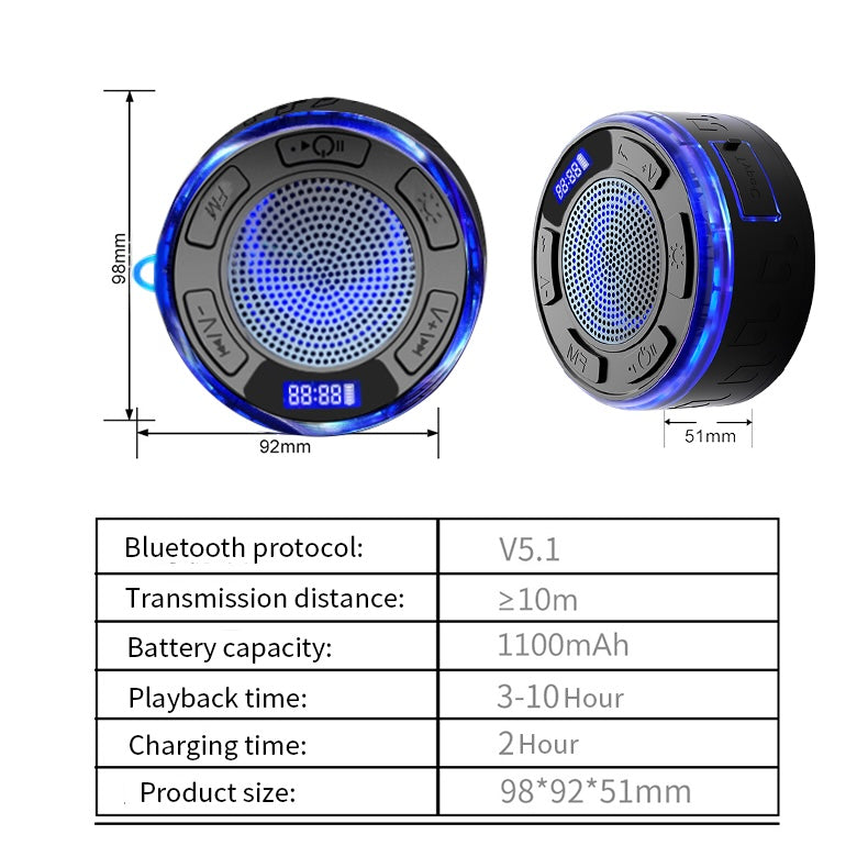 Aquro S3 Ultra – IPX7 Waterproof Shower Speaker with RGB Light &