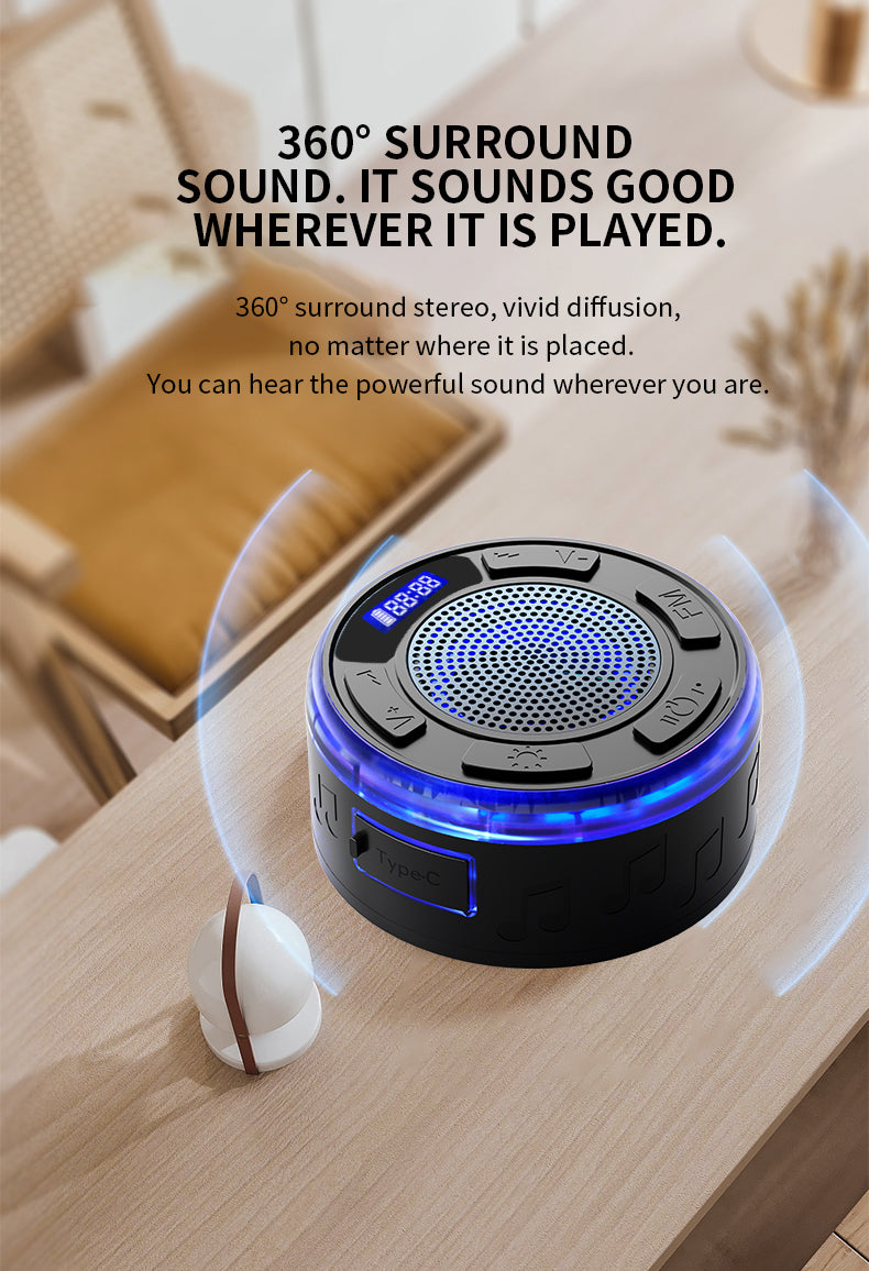 Aquro S3 Ultra – IPX7 Waterproof Shower Speaker with RGB Light &