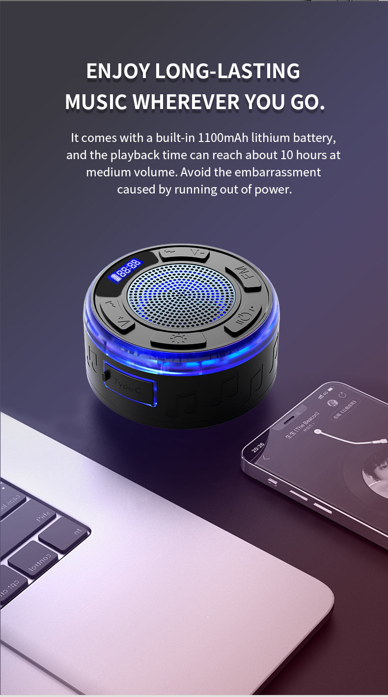 Aquro S3 Ultra – IPX7 Waterproof Shower Speaker with RGB Light &