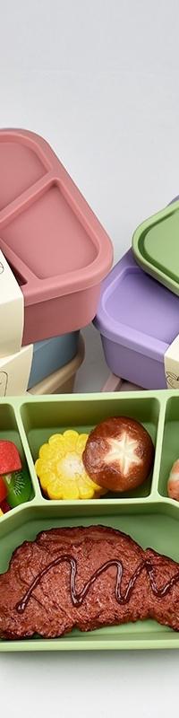 Four-Compartment Silicone Bento Box for Leak-Free Lunches — in use