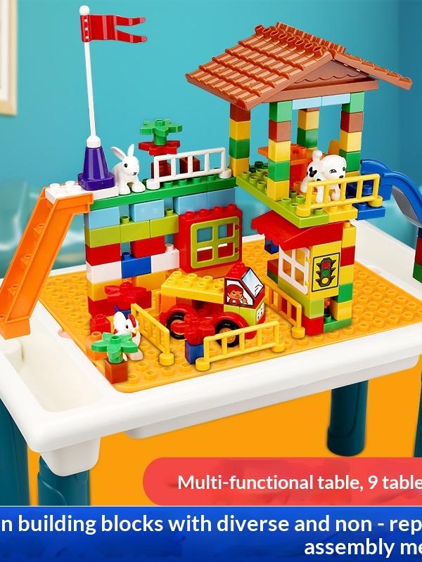 Kids' Build-and-Play Block Table for Big & Small Bricks