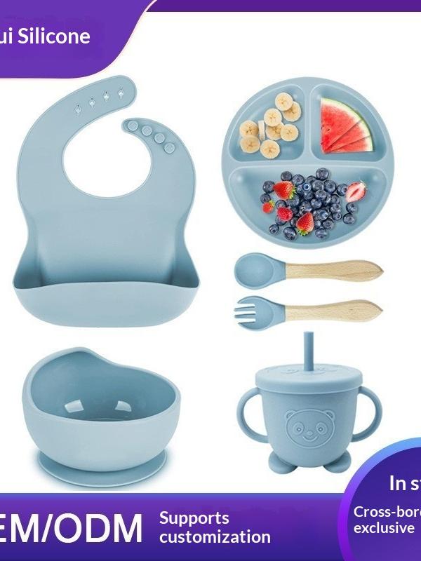 No-Slip Silicone Baby Feeding Set with Suction Bowl & Bib