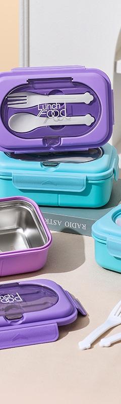 304 Stainless Steel Divided Lunch Box Set with Cutlery