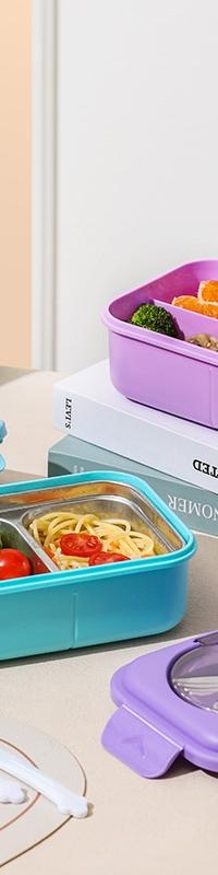 Stackable Stainless Steel Bento Lunch Box with Cutlery — side view
