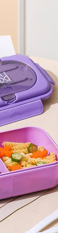 Stackable Stainless Steel Bento Lunch Box with Cutlery — detail view