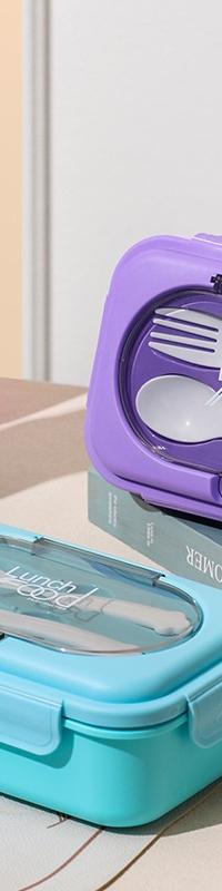 Stackable Stainless Steel Bento Lunch Box with Cutlery — in use