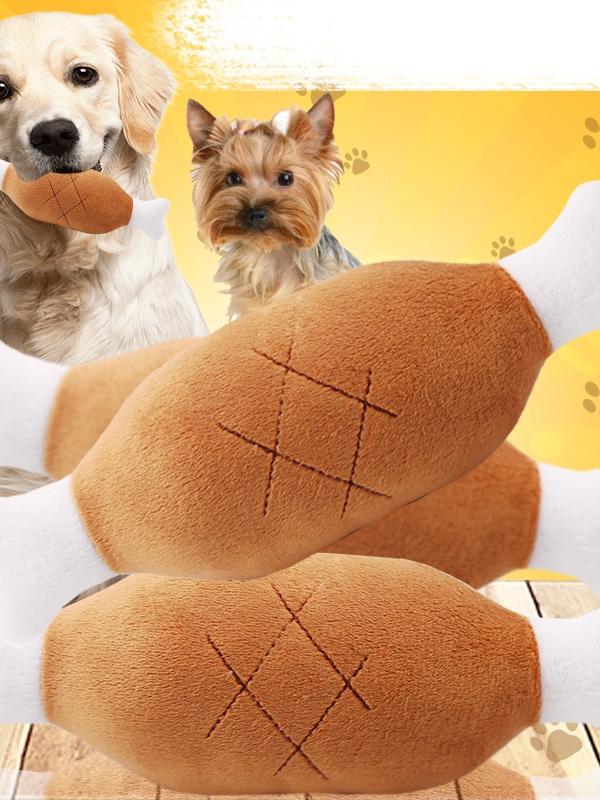 Squeaky Plush Chew Toys in Bone, Drumstick and Carrot