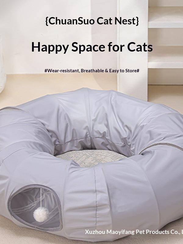 Foldable Donut Tunnel Cat Bed for Cozy Burrowing Naps